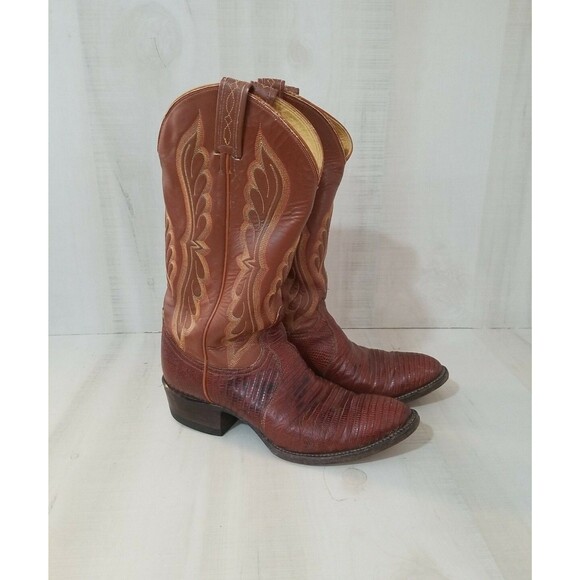 Vintage Tony Lama Lizard Foot Cowboy Boots 8540 Men\'s 8.5 DBrown Leather main image 6